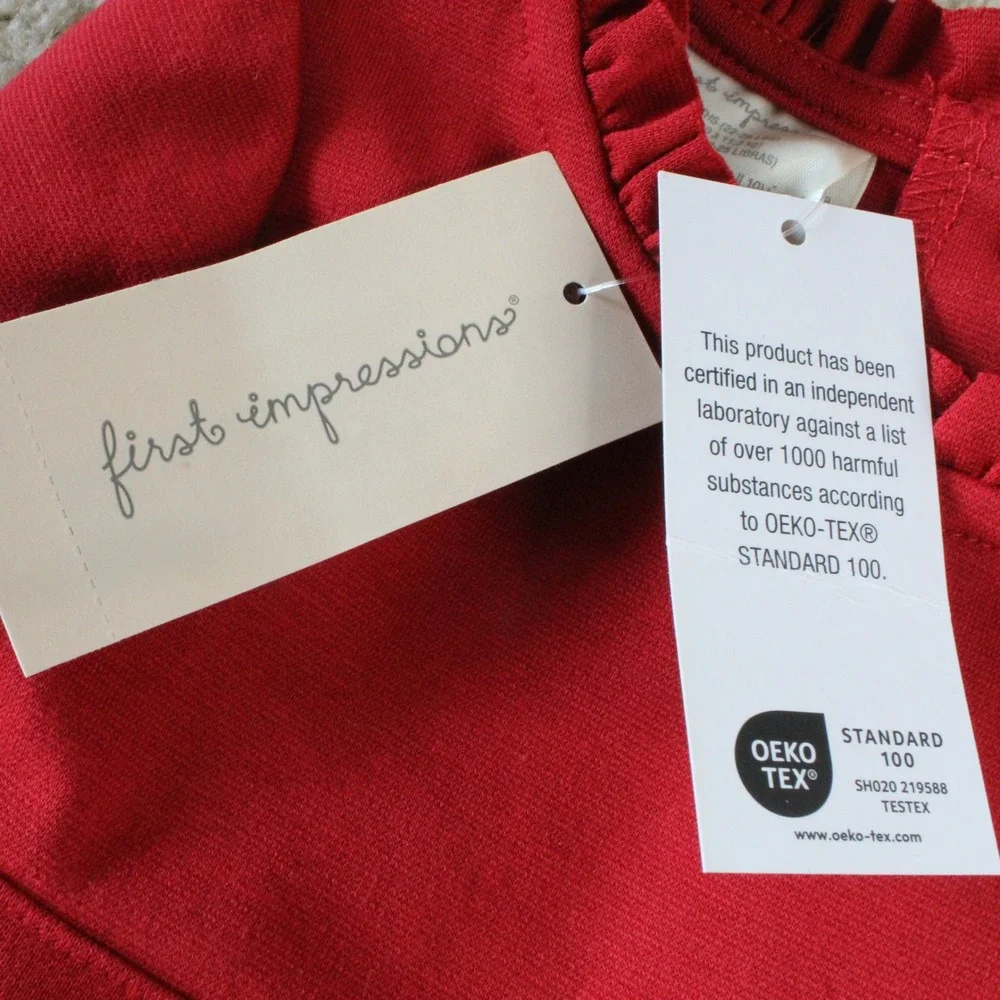 First Impressions Dress Ruffle Neck Bow Accent 24M Red Holiday Christmas Party